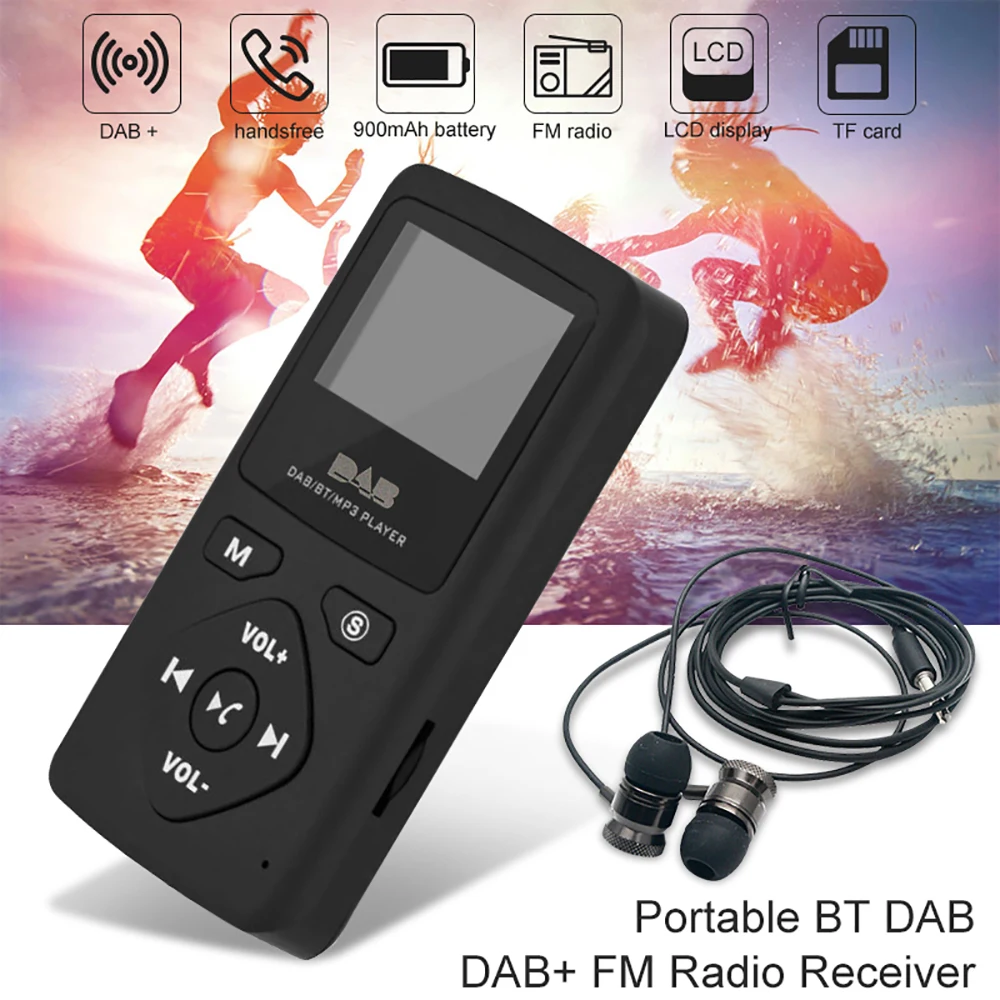 Портативный Bluetooth DAB+ fm-радио приемник с наушниками 1,8 дюймовый ЖК-экран Bluetooth MP3 плеер Профессиональный FM стерео радио