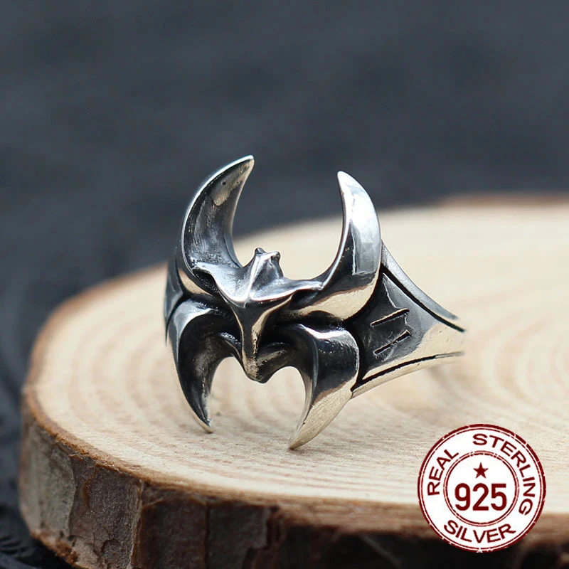 

S925 sterling silver men's open ring personality retro classic unique bat modeling send lover's jewelry gift 2018 hot new