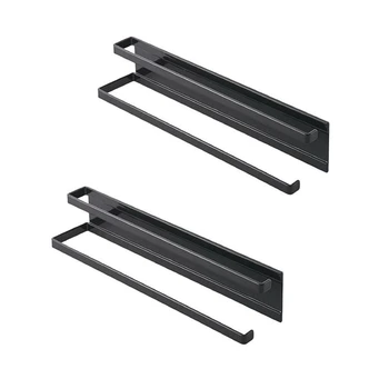 

2 Pcs Towel Rack Bathroom Kitchen Roll Paper Towel Rag Rack with Hook Refrigerator Dish Towel Rack Double Rod Rack