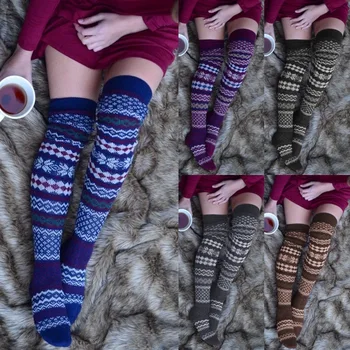 

Lady Women Soft Winter Warm Snow Christmas Newyear Cable Knit Over knee Long Boot Thigh High Stocking 2019