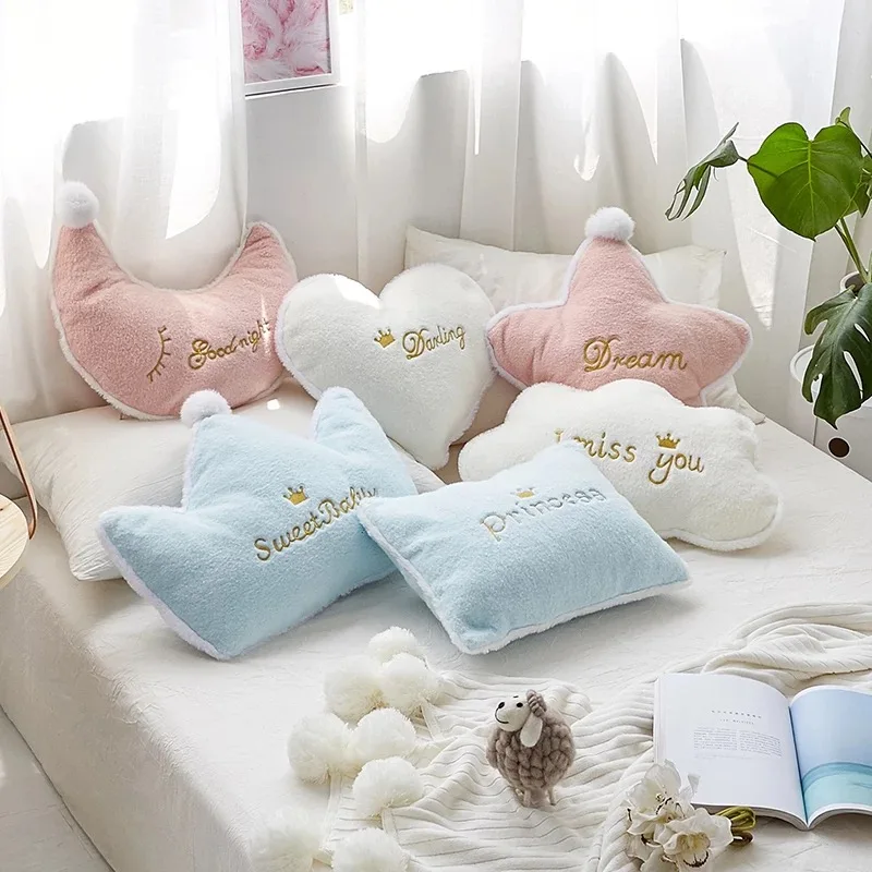 

Moon Star Plush Pillow Soft Stuffed Cloud Crown Heart Throw Pilliw Sofa Decor Cushion Sleeping Bed Pillow for Girl princess room