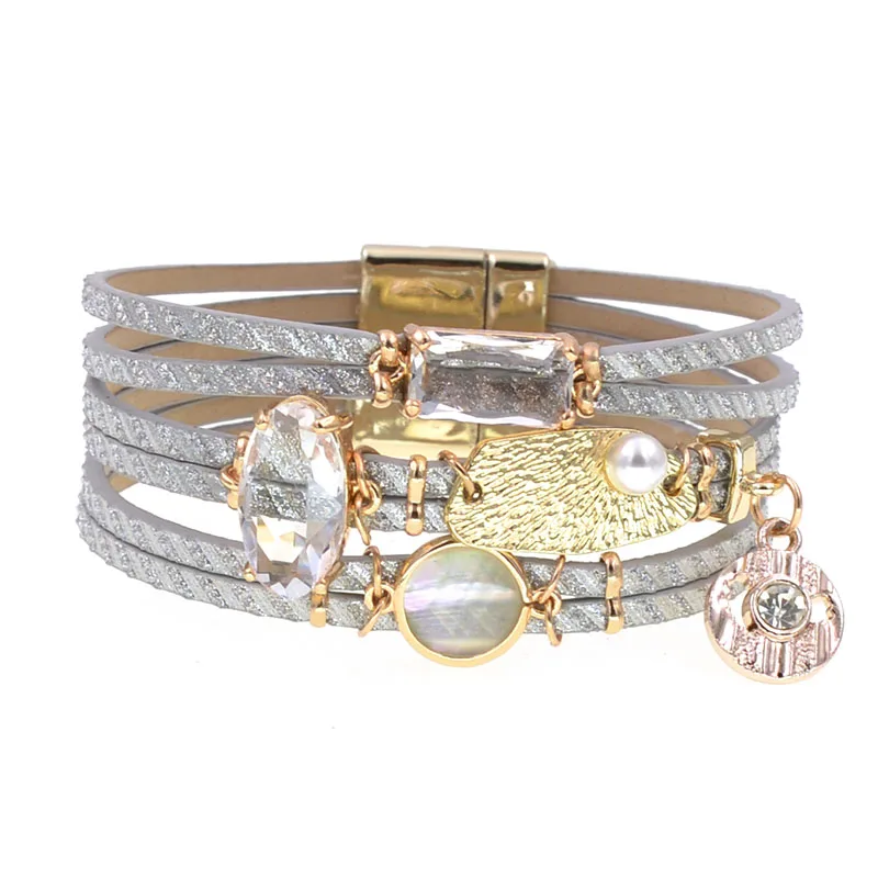 WELLMORE women bracelet glass leather bracelets for women charm bracelet fashion female jewelry wholesale dropshipping