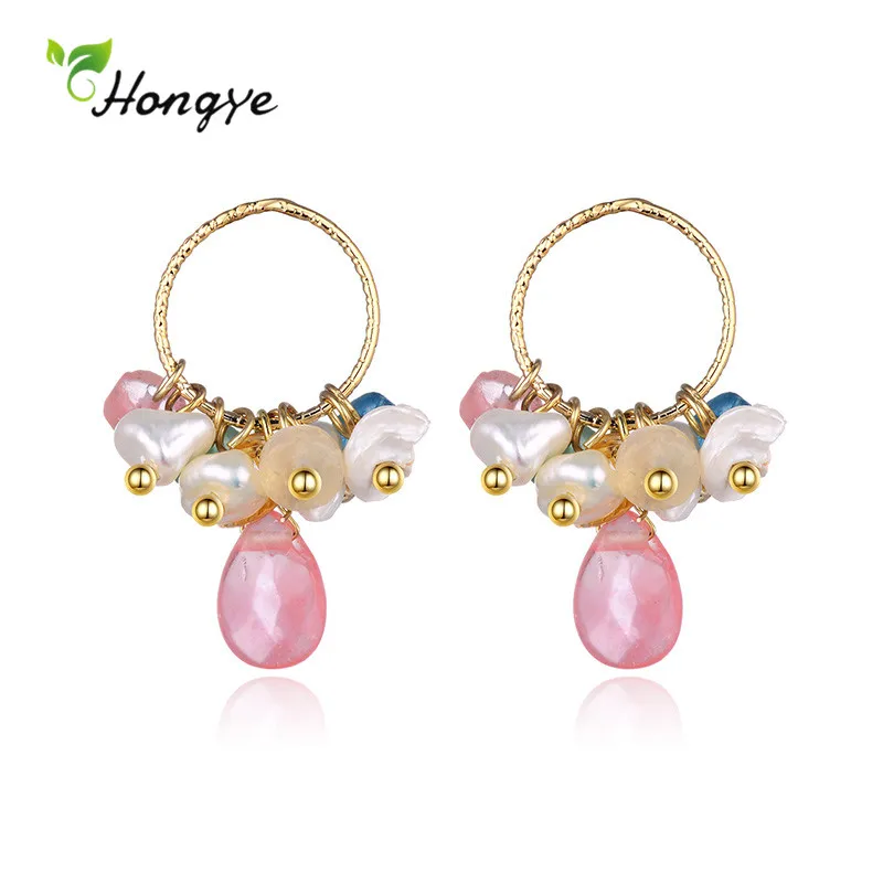 

Hongye Vintage Round Natural Multi Pearl Drop Earrings for Women Party Colorful Beads Fashion Circle Modern Brincos Jewelry 2020