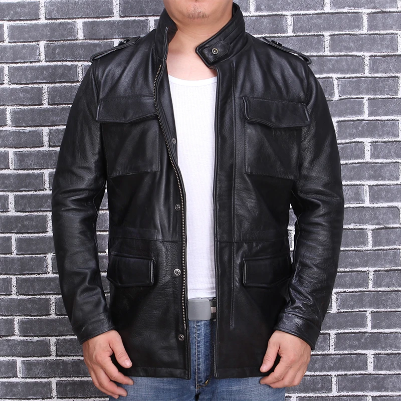 2020 militar M65 negra para hombre de grande XXXXXL cuero vacuno grueso auténtico largo ruso invierno abrigo de cuero _ - AliExpress Mobile