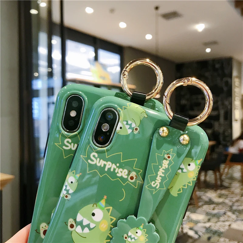 Роскошные милые чехлы с изображением динозавра авокадо для huawei P20 P30 Mate20 Pro, держатель с ремешком на запястье и подставкой, мягкий чехол для Honor 20 Nova 3 3i 4 5