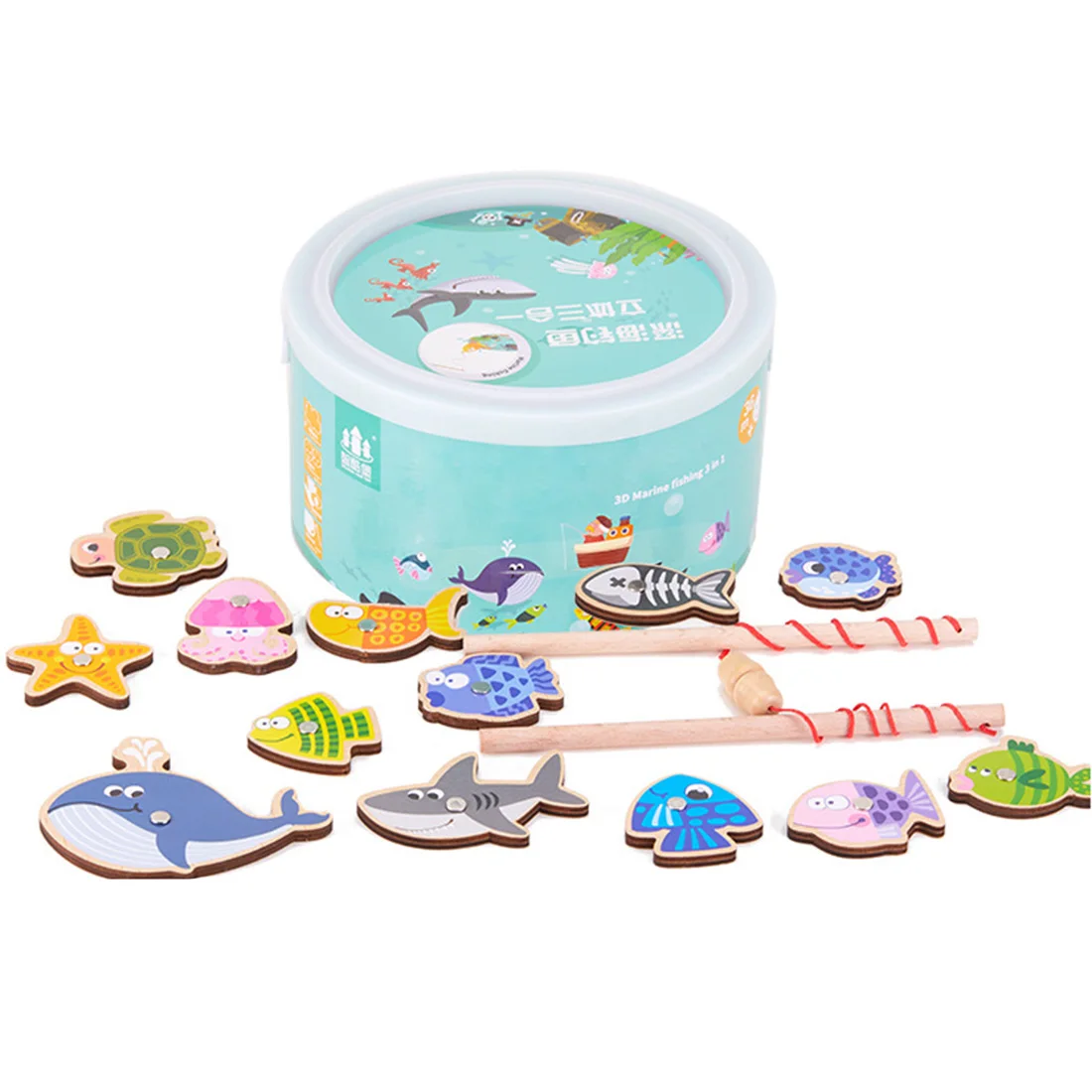 3-в-1 3D деревянный магнитный пазл рыбалка игры Playset игрушек со слоем барабаном упаковка творчество представьте игрушки-для океанской рыбалки