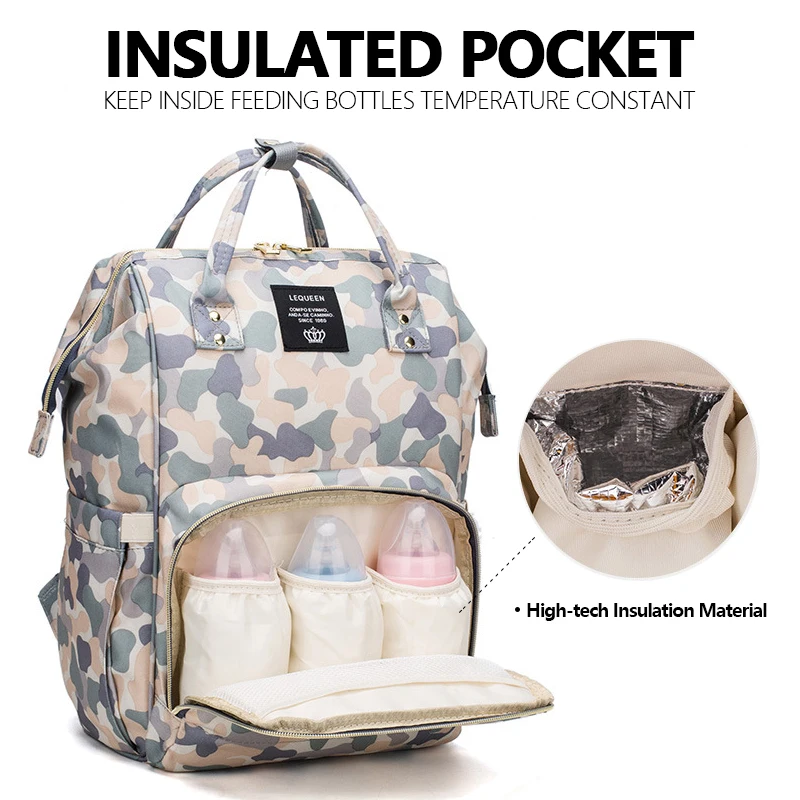 Lequeen Fashion Mummy Maternity Nappy Bag Large Capacity Nappy Bag Travel Backpack Nursing Bag for Baby Care Women's Fashion Bag