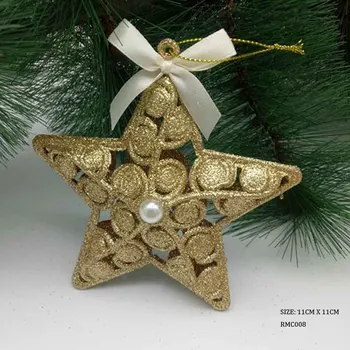 

1PC colorful Sticky gold powder pearl bow five-pointed star christmas tree Pendant DIY XMAS home decoration tools Ornaments
