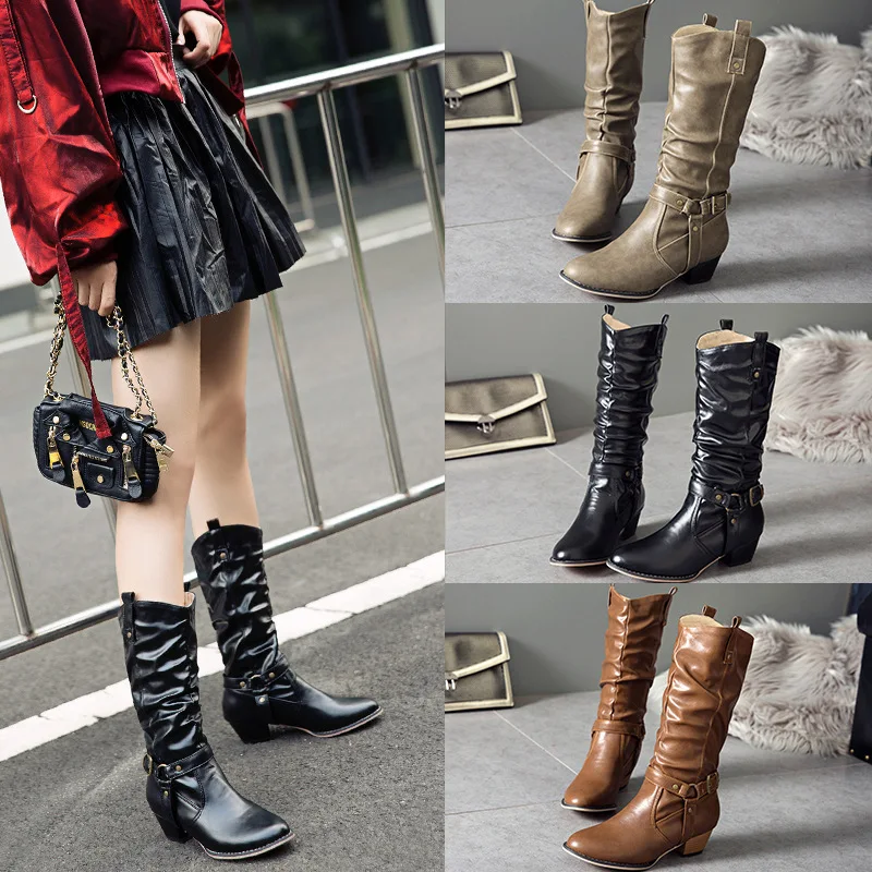 

High Quality Flat mid calf Boots For Women Retro Style Short Ankle Boots Warm Women Boots Soft Leather Flats Booties