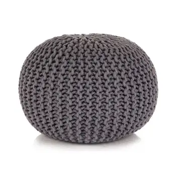

Modern Hand-Knitted Pouf Soft Grey Bean Bag Sofas Lazy Bags for Living Room Beanbag Foam Balls Footstool Vintage look 50x35cm