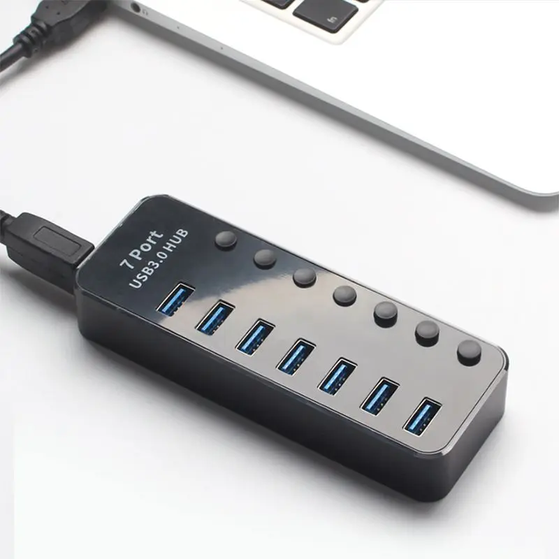 Алюминиевый сплав Многофункциональный USB 3,0 концентратор независимый переключатель светодиодный индикатор высокая скорость передачи 5 Гбит/с Поддержка горячей замены штекер a