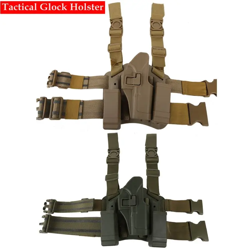 

Tactical Gun Holster Airsoft Pistol Leg Holster For Glock 17 19 22 23 31 32 Hunting Drop Leg Hoster Right Hand with Mag Pouch