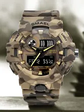  SMAEL Military Sport Quartz Watch for Men Camouflage Waterproof Digital Watches Auto Date LED Dual Time Dislay Wristwatch 8001 