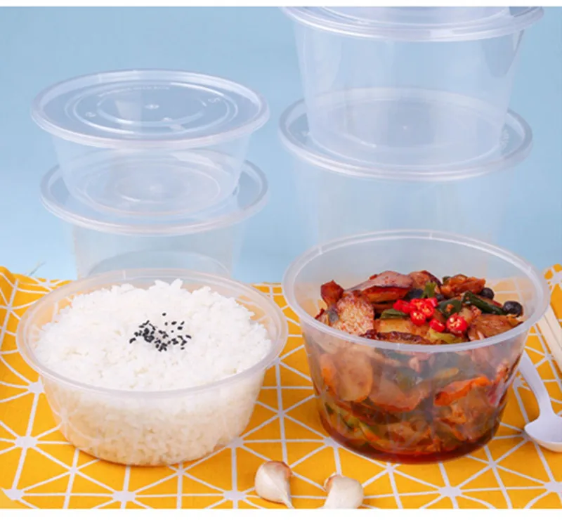 25pcs Round thick disposable lunch box takeaway package fast food fresh fruit salad boxes kitchen accessories transparent bowl