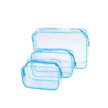 

Clear Makeup Bag Thickened PVC Makeup Packing Toiletry Carry Pouch Portable Cosmetic Makeup Bag for Vacation Bathroom 3Set Blue