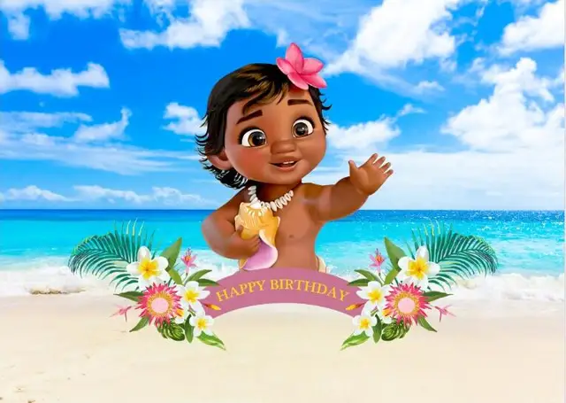 Girls Baby Moana Photo Backdrop Kids Beach Ocean Luau Happy 1st Birthday Party Photograph Background Banner Vaiana Decoration Backgrounds Aliexpress