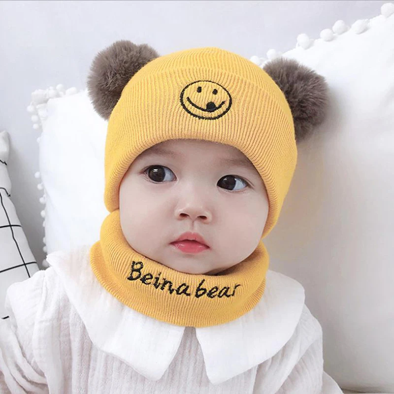 LA Baby Beanies/комплект с шапочкой для маленьких детей; шапка с надписью «Smile»; шарф; зимний теплый костюм; комплект для мальчиков и девочек ясельного возраста - Цвет: As shown