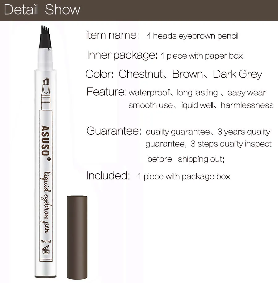 Hot Sale Microblading Eyebrow Tattoo Pen Waterproof Eye Makeup 3 Colors Easy Use Eyebrow Pen Deep 3