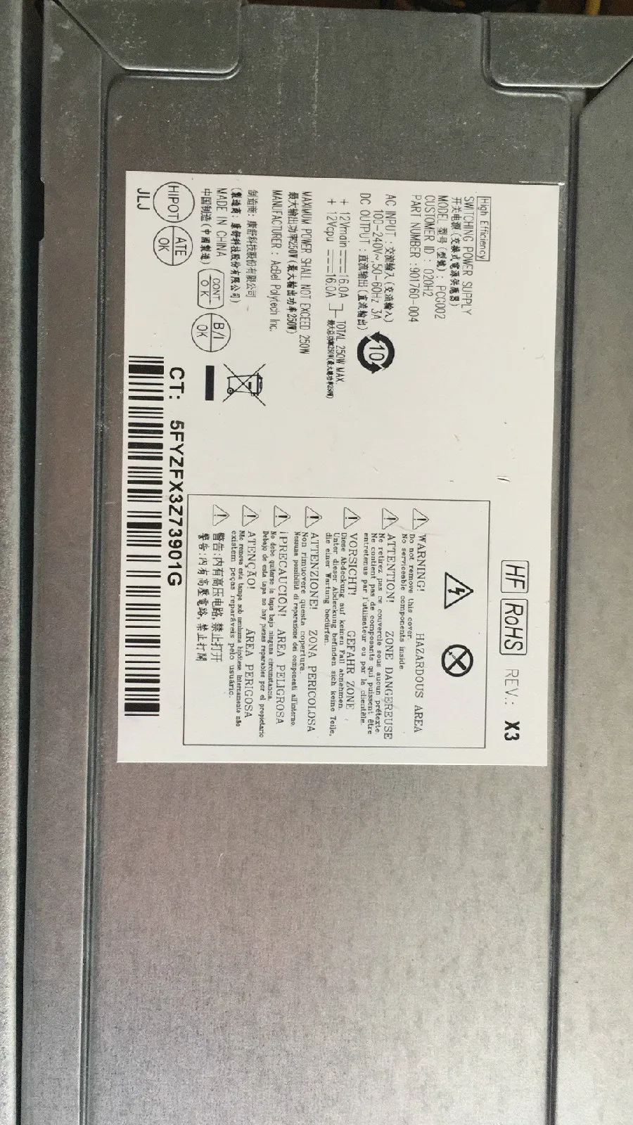 For HP 901761-002 power supply D16-250P2A 250W 901760-001 002 004 ...