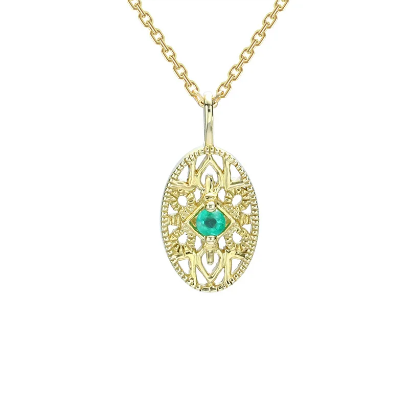 

Unique Gothic 2 Wear Way 9K Real True Gold Natural Ruby Pearl/ Emerald Turquoise Gemstone Pendant Necklace Women Upscale Jewelry