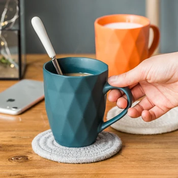 

300ML Simple Ceramic Cup Creative Coffee Mug Mug Nordic Style Cup Ceramic Household with Spoon Couple Cup