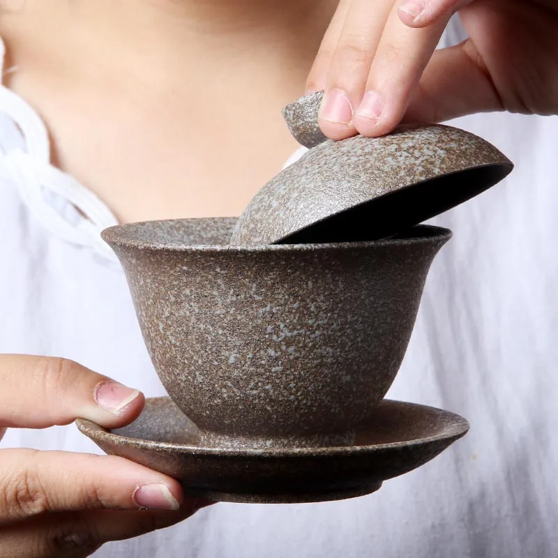 210 мл черный дзен японский стиль керамическая грубая керамика Gaiwan чайный набор кунг-фу Tureen чаша для чая креативный короткий чайник чашки Декор