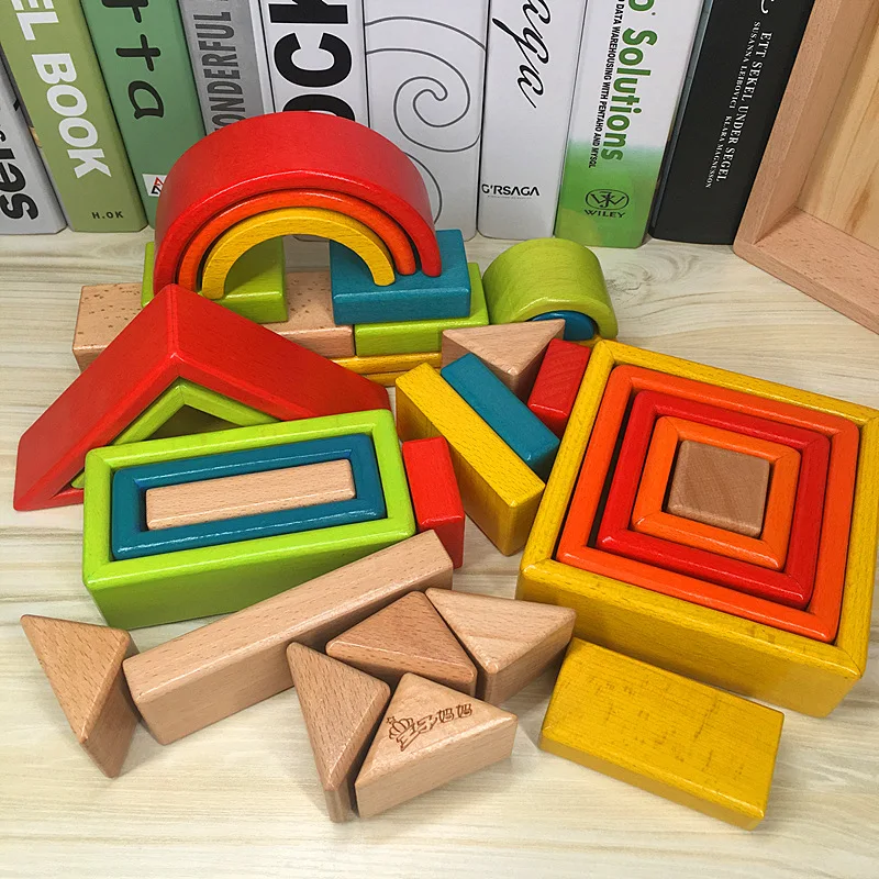 

Prince ma Large Size Building Blocks Rainbow Building Blocks 2Kg Large Pieces Non-toxic Solid Wood Baby Creative Building Blocks