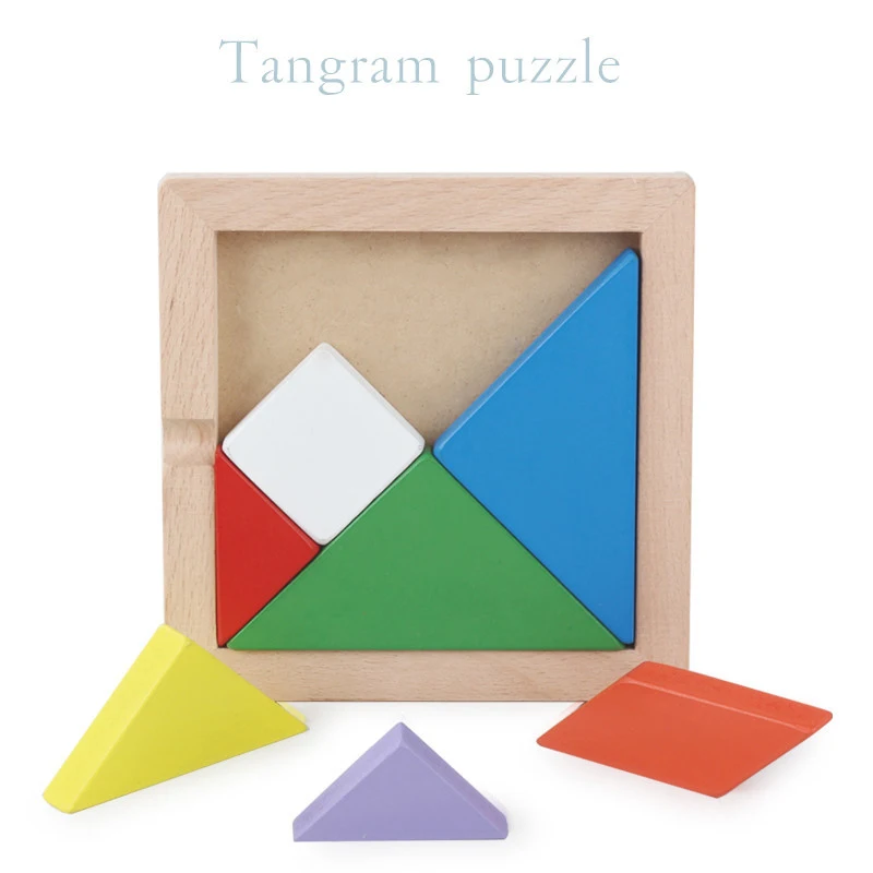High quality 14x14x1.3CM large wooden beech thickened tangram children's educational early childhood puzzle toy