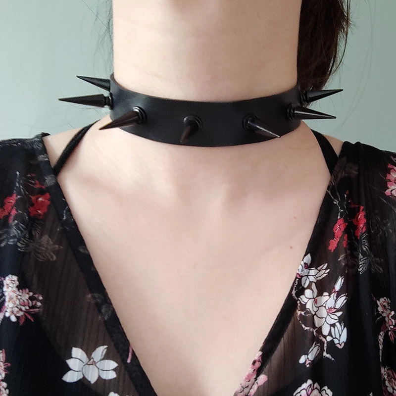 Black Spiked Choker Punk Collar Spike 