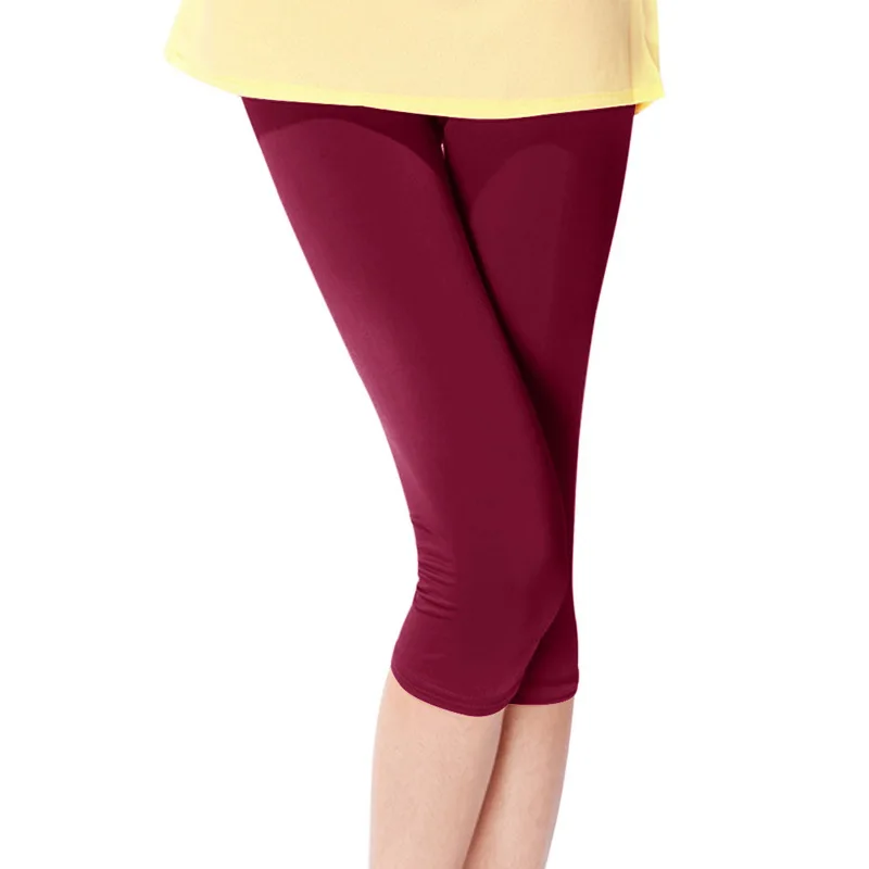 OEAK, Летний стиль, яркие цвета, женские укороченные Леггинсы, ледяной шелк, тонкие, 3/4 длины, дамские леггинсы, эластичные штаны