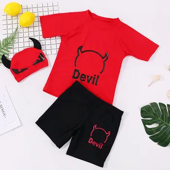 

3Pcs Swimwear Kids Boy Swimming Costume devil Swimsuit Rash Guard Surfing Costume Beachwear Boys Clothes Set Bathing Suit