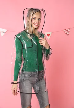 

Transparent Plastic Clear Raincoat Ladies Waterproof Impermeable Coat Women Poncho Mujer Jacket Portable Long Rainwear QKR339