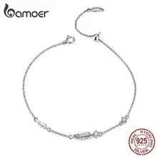 BAMOER Boho цепь с перьями браслет из стерлингового серебра 925 звено в богемном стиле циркония ювелирные изделия Летние подарки для девочек SCB133