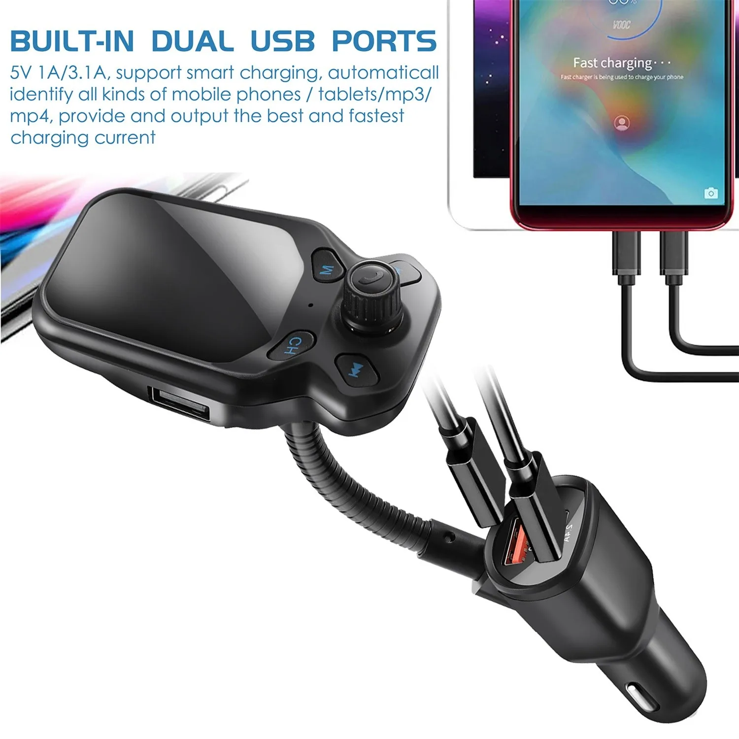 Car Fm Transmitter Bluetooth compatible 5.0 Usb Car Charger Aux Handsfree Wireless Kit Auto