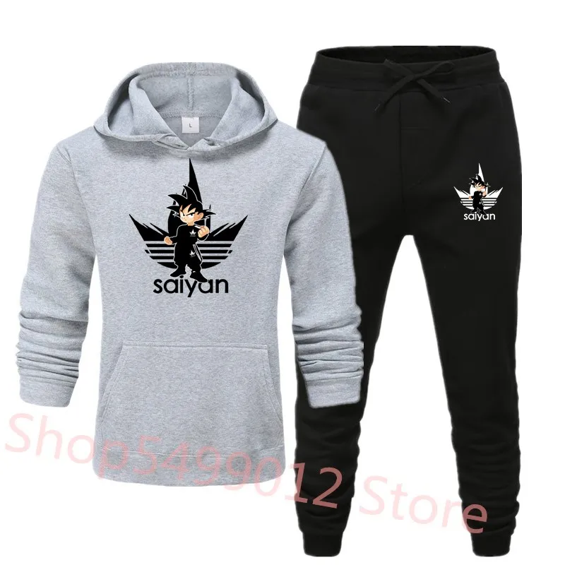 SAIYAN, мужские комплекты, дропшиппинг, толстовки+ штаны, Harajuku,, спортивные костюмы, повседневные толстовки, спортивный костюм, спортивная одежда, плюс 3XL - Цвет: Light grey-black-HB
