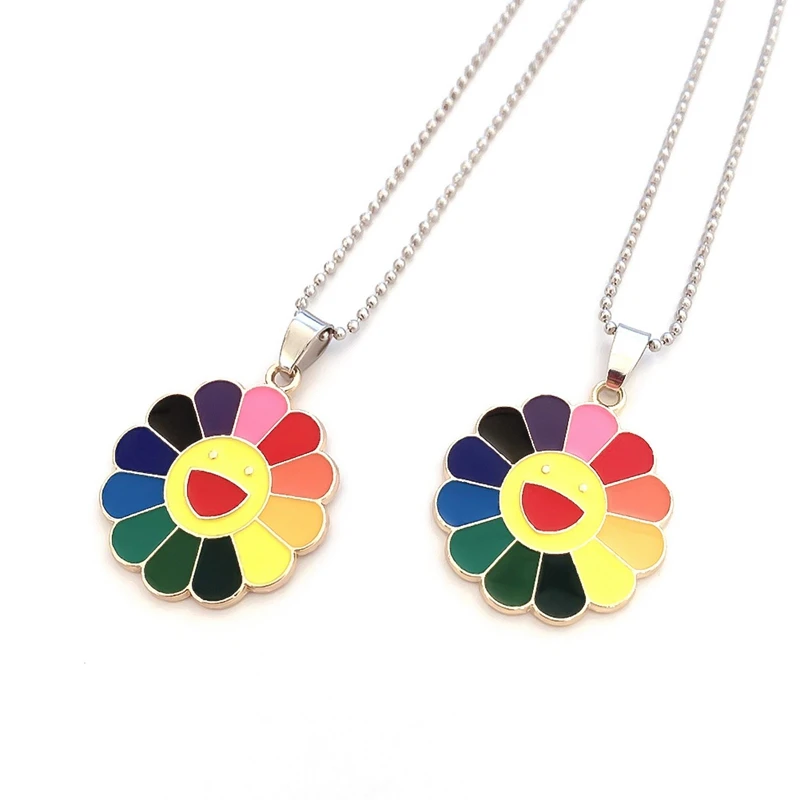 Rainbow Pride Happy Sunflower Pendant Necklace Queerks™