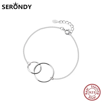 

SERONDY Circle Interlock Silver 925 Jewelry Bracelet For Women Fashion Charm Women's Bracelets For Girls Female Original SL10801
