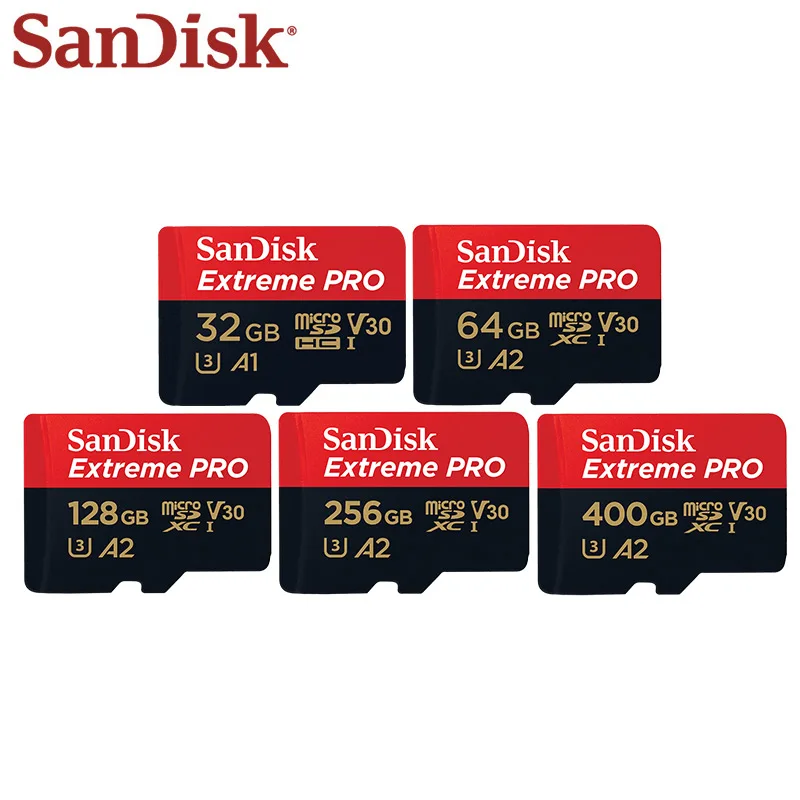 Двойной Флеш-накопитель SanDisk Extreme Pro Micro SD карты 128 ГБ 256 Гб 400 ГБ 512 Гб 64 Гб U3 A2 SDXC V30 32 Гб A1 SDHC модуль памяти TransFlash, TF карта с адаптером SD