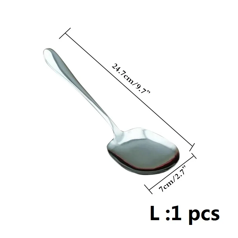 L spoon 1pcs Общественный буфет нержавеющая сталь для ложек рисовая суповая Ложка большая длинная ручка служебная ложка посуда для дома и ресторана кухонная утварь - Цвет: L spoon 1pcs
