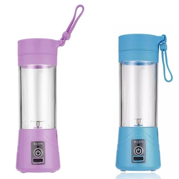 

2pcs 380Ml USB Rechargeable Juicer Bottle CUp Juice Citrus Blender Lemon Vegetables Fruit Squeezers - blue & purple