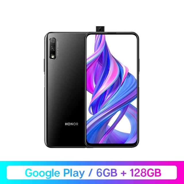 6GB 128GB Black Google Play Honor 9X Kirin 810 7 нм восьмиядерный смартфон 48мп двойная камера 6,5" полный экран всплывающая фронтальная камера мобильный телефон - Цвет: 6GB 128GB Black