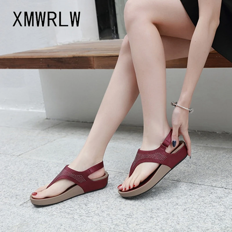 

XMWRLW Women Beach Shoes Flat Sandals Plus Size Bohemia Shoes 2020 Summer Women Casual Hook & Loop Flat Sandals Ladies Shoe