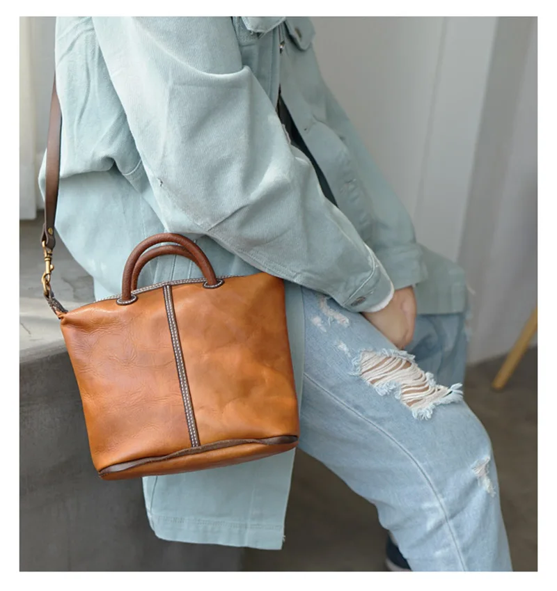 EUMOAN Handmade one-shoulder slanted bag, women's leather leather leather handbag, women's vintage do old one-shoulder bag