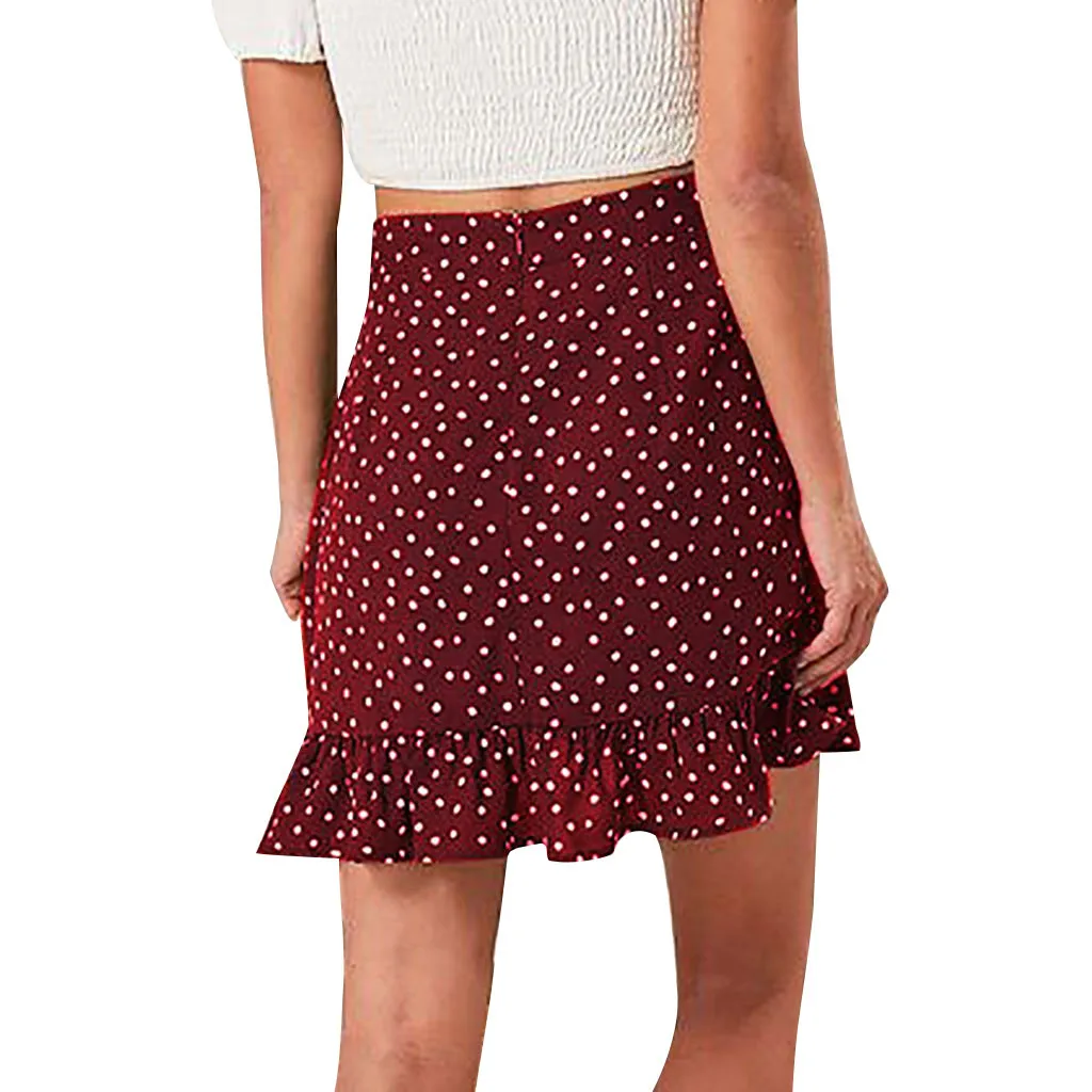 Women's Vintage Skirts Wave point Waist Printed Pleated Flared Gown Midi Skirts Women Summer Sexy Club Skirts#G3