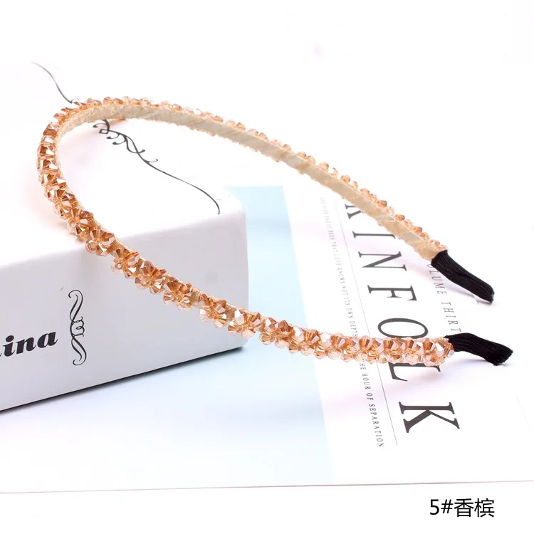 pattern 3 Champagne Solid Color Luxury Rhinestone Headband Women Beads Bezel Hair Hoop Korea Hairband Girls Bride Wedding Hair Accessories - Цвет: pattern 3 Champagne