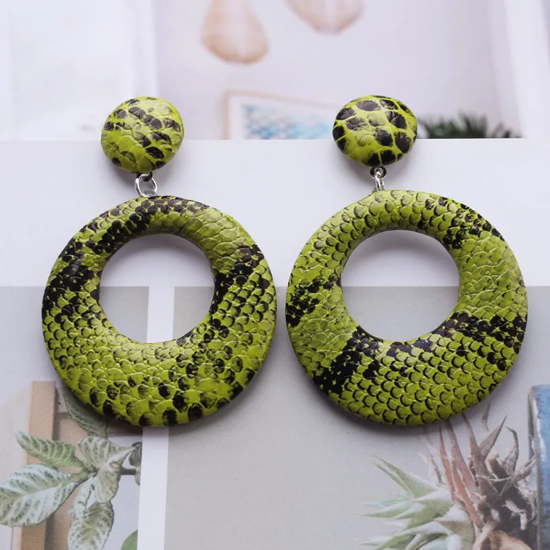 9 Colors Vintage Round Drop Earrings for Women Large Geometric Statement Earrings Snake Skin Pendant Earrings Fashion Jewelry