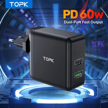 

TOPK 60W Fast Charging USB Type C PD Charger Quick Charge 3.0 Charger for iPhone Xiaomi Mi Samsung iPad Pro Macbook