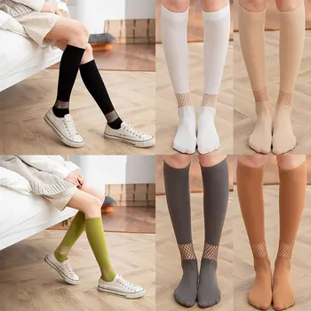 

1pair Summer Women's Stocking Knee High Socks Comfortable Female Mesh Stockings Fishnet Hollow Out Long Stockings Black White