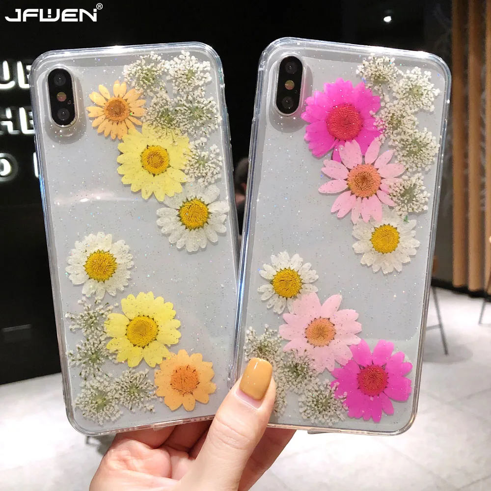 Чехлы ручной работы с настоящими сушеными цветами для телефонов iPhone 11 Pro XR XS Max X 8 7
