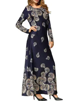 

Autumn Women Muslim Dress Abaya Plus Size Floral Print Long Robe Vintage Casual Prauer Dubai Turkey Islamic Clothing Ramadan